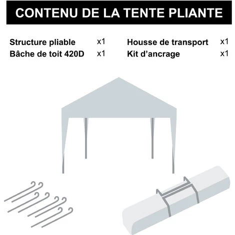 GREADEN Tente Pliante 3x3m ECO BRISO Tube 30mm En ALU & ACIER Bâche 220g/m² ENDUIT PVC 100% ÉTANCHE Tente Pliante De Réception Sac De Transport - Noir 7 GREADEN Tente Pliante 3x3m ECO BRISO Tube 30mm En ALU & ACIER Bâche 220g/m² ENDUIT PVC 100% ÉTANCHE Tente Pliante De Réception Sac De Transport - Noir – Image 5