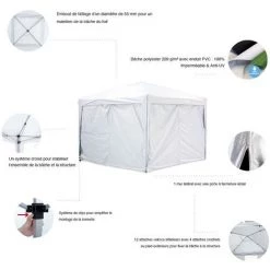 GREADEN Tente Pliante + Pack Côtés 3x3m ECO Tube 30mm En ALU & ACIER Bâche 220g/m² ENDUIT PVC 100% ÉTANCHE Tente Pliante + Sac De Transport - Noir -Tente de réception Soldes 5878453 3
