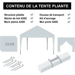 GREADEN Tente Pliante + Pack Côtés 3x3m ECO Tube 30mm En ALU & ACIER Bâche 220g/m² ENDUIT PVC 100% ÉTANCHE Tente Pliante + Sac De Transport - Noir -Tente de réception Soldes 5878453 5