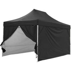 GREADEN Tente Pliante + 4 Murs Côtés 3x4,5m PREMIUM LIGHT Tube 32mm En Acier Bâche 220g/m² ENDUIT PVC 100% ÉTANCHE Barnum Pliante + Sac De Transport - Noir