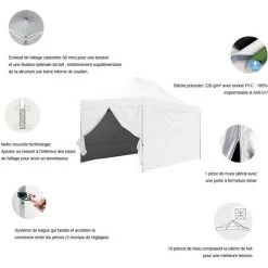 GREADEN Tente Pliante + 4 Murs Côtés 3x4,5m PREMIUM LIGHT Tube 32mm En Acier Bâche 220g/m² ENDUIT PVC 100% ÉTANCHE Barnum Pliante + Sac De Transport - Noir -Tente de réception Soldes 5878456 3