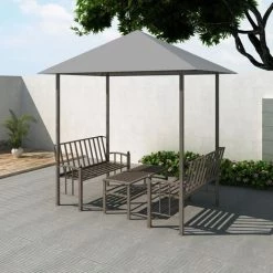 INLIFE Chapiteau De Jardin Avec Table Et Bancs 2,5x1,5x2,4m Anthracite - Anthracite