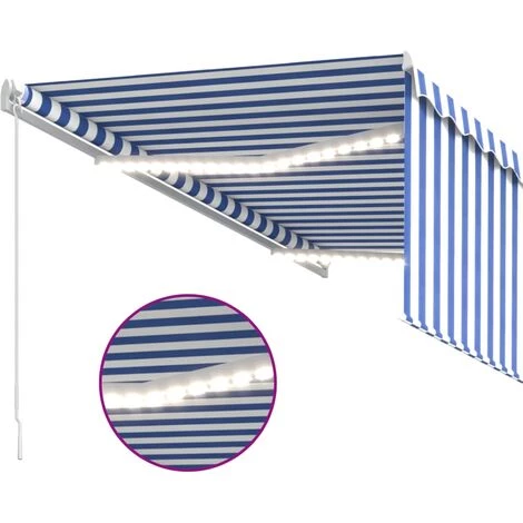 INLIFE Auvent Manuel Rétractable Et Store Et LED 3x2,5 M Bleu Et Blanc - Bleu 5 INLIFE Auvent Manuel Rétractable Et Store Et LED 3x2,5 M Bleu Et Blanc - Bleu - Image 3
