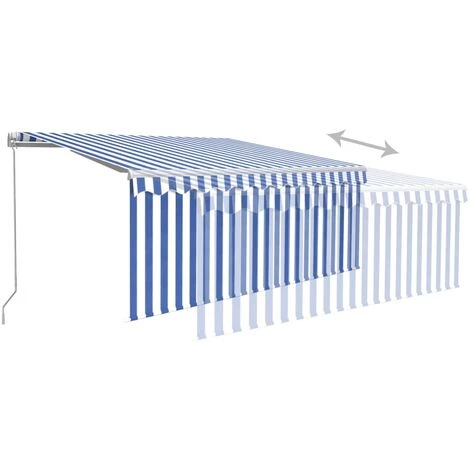 INLIFE Auvent Manuel Rétractable Et Store Et LED 3x2,5 M Bleu Et Blanc - Bleu 7 INLIFE Auvent Manuel Rétractable Et Store Et LED 3x2,5 M Bleu Et Blanc - Bleu - Image 5