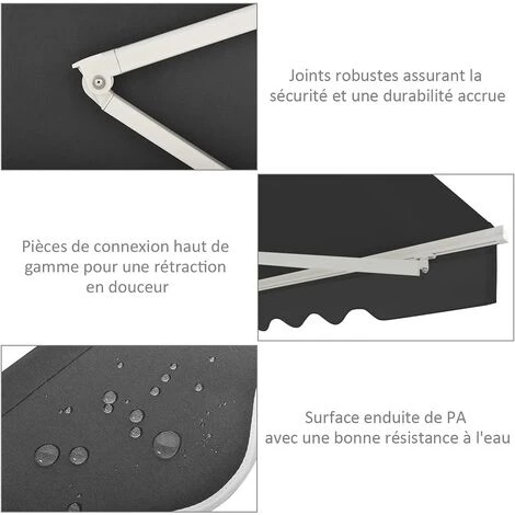 GOPLUS Store Banne Rétractable, Auvent D'Abri Manuel En Aluminium Et Tissu Résistant Aux UV Et à L'eau Avec Manivelle Et Angle Réglable 5-35°pour Balcon, Fenêtre, Terrasse (250X200CM, Gris) 4 GOPLUS Store Banne Rétractable, Auvent D'Abri Manuel En Aluminium Et Tissu Résistant Aux UV Et à L'eau Avec Manivelle Et Angle Réglable 5-35°pour Balcon, Fenêtre, Terrasse (250X200CM, Gris) – Image 2