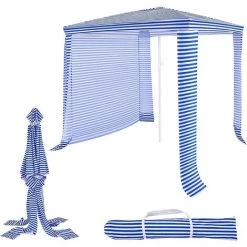 GOPLUS Tente De Plage 2x2m Anti-UV, Abris De Plage Pliant Avec 4 Sacs De Sable Et Lucarne, Auvent De Plage Réglable 225- 268cm En Hauteur, Convient Pour Plages, Jardins, Parc (Marin)