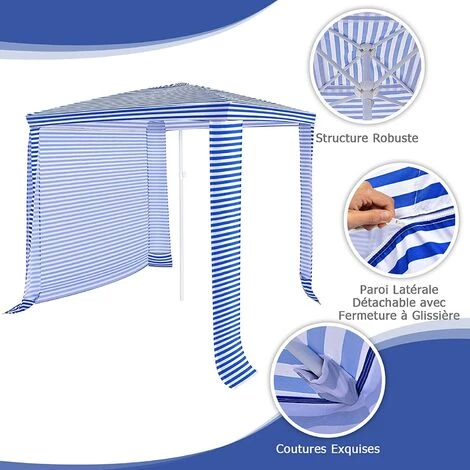 GOPLUS Tente De Plage 2x2m Anti-UV, Abris De Plage Pliant Avec 4 Sacs De Sable Et Lucarne, Auvent De Plage Réglable 225- 268cm En Hauteur, Convient Pour Plages, Jardins, Parc (Marin) 4 GOPLUS Tente De Plage 2x2m Anti-UV, Abris De Plage Pliant Avec 4 Sacs De Sable Et Lucarne, Auvent De Plage Réglable 225- 268cm En Hauteur, Convient Pour Plages, Jardins, Parc (Marin) - Image 2