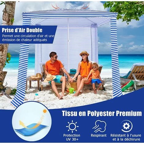 GOPLUS Tente De Plage 2x2m Anti-UV, Abris De Plage Pliant Avec 4 Sacs De Sable Et Lucarne, Auvent De Plage Réglable 225- 268cm En Hauteur, Convient Pour Plages, Jardins, Parc (Marin) 5 GOPLUS Tente De Plage 2x2m Anti-UV, Abris De Plage Pliant Avec 4 Sacs De Sable Et Lucarne, Auvent De Plage Réglable 225- 268cm En Hauteur, Convient Pour Plages, Jardins, Parc (Marin) - Image 3