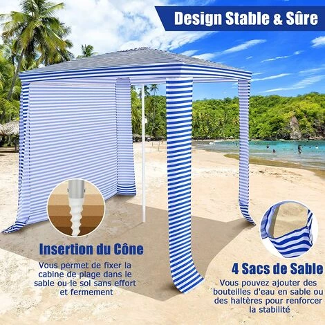 GOPLUS Tente De Plage 2x2m Anti-UV, Abris De Plage Pliant Avec 4 Sacs De Sable Et Lucarne, Auvent De Plage Réglable 225- 268cm En Hauteur, Convient Pour Plages, Jardins, Parc (Marin) 6 GOPLUS Tente De Plage 2x2m Anti-UV, Abris De Plage Pliant Avec 4 Sacs De Sable Et Lucarne, Auvent De Plage Réglable 225- 268cm En Hauteur, Convient Pour Plages, Jardins, Parc (Marin) - Image 4