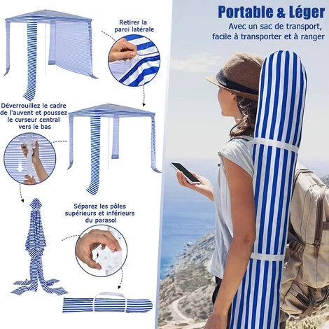 GOPLUS Tente De Plage 2x2m Anti-UV, Abris De Plage Pliant Avec 4 Sacs De Sable Et Lucarne, Auvent De Plage Réglable 225- 268cm En Hauteur, Convient Pour Plages, Jardins, Parc (Marin) 7 GOPLUS Tente De Plage 2x2m Anti-UV, Abris De Plage Pliant Avec 4 Sacs De Sable Et Lucarne, Auvent De Plage Réglable 225- 268cm En Hauteur, Convient Pour Plages, Jardins, Parc (Marin) - Image 5