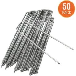 OUSUDELA Lot De 50 Piquet Jardin De Fixation En Acier Galvanisé 100 Mm/4"- Ancrage Au Sol Toile Paillage Agrafes Pour Bache Mauvaise Herbe -Tente de réception Soldes 59207278 2