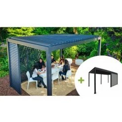 OMBREA Pergola Bioclimatique Ombréa® 3x3 ? Anthracite + 1 Store Latéral 3M Anthracite