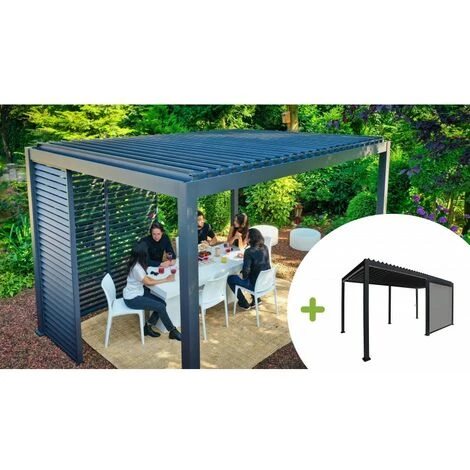 OMBREA Pergola Bioclimatique Ombréa® 3x3 ? Anthracite + 1 Store Latéral 3M Anthracite 3 OMBREA Pergola Bioclimatique Ombréa® 3x3 ? Anthracite + 1 Store Latéral 3M Anthracite
