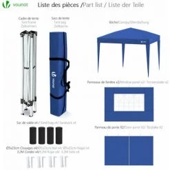 VOUNOT Tonnelle De Jardin 3x3m Pliable Avec Portes Et Fenêtres Bleu 8 VOUNOT Tonnelle De Jardin 3x3m Pliable Avec Portes Et Fenêtres Bleu -Tente de réception Soldes 59477595 2