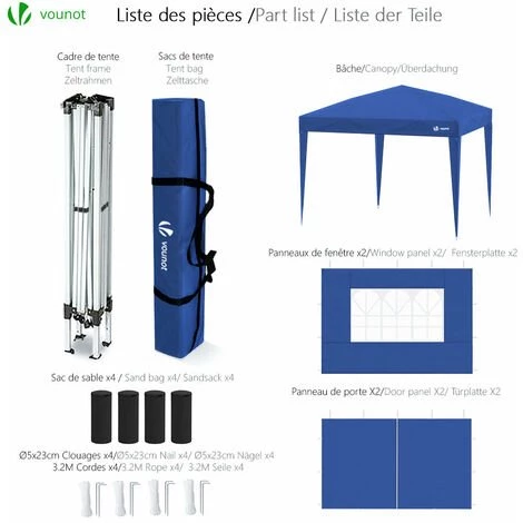 VOUNOT Tonnelle De Jardin 3x3m Pliable Avec Portes Et Fenêtres Bleu 4 VOUNOT Tonnelle De Jardin 3x3m Pliable Avec Portes Et Fenêtres Bleu - Image 2