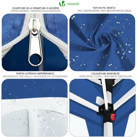 VOUNOT Tonnelle De Jardin 3x3m Pliable Avec Portes Et Fenêtres Bleu 6 VOUNOT Tonnelle De Jardin 3x3m Pliable Avec Portes Et Fenêtres Bleu - Image 4