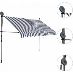 Topdeal Auvent Manuel Rétractable Avec LED 300 Cm Bleu Et Blanc FF145845_FR -Tente de réception Soldes 59652859 3