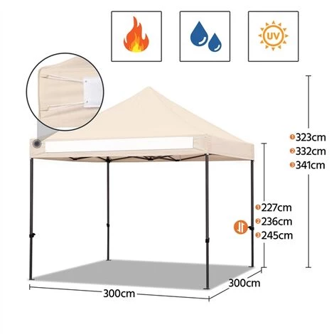 Yaheetech Tonnelle 3x3m Pliante Imperméable Anti-UV Tente Pavillon Pop-up Portable Gazebo Avec Sac De Transport à Roulette Et Sac De Sable Beige 5 Yaheetech Tonnelle 3x3m Pliante Imperméable Anti-UV Tente Pavillon Pop-up Portable Gazebo Avec Sac De Transport à Roulette Et Sac De Sable Beige - Image 3