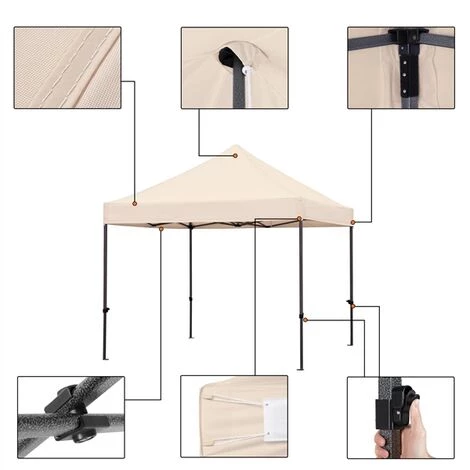 Yaheetech Tonnelle 3x3m Pliante Imperméable Anti-UV Tente Pavillon Pop-up Portable Gazebo Avec Sac De Transport à Roulette Et Sac De Sable Beige 6 Yaheetech Tonnelle 3x3m Pliante Imperméable Anti-UV Tente Pavillon Pop-up Portable Gazebo Avec Sac De Transport à Roulette Et Sac De Sable Beige - Image 4