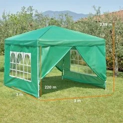 Baroni Home Douche Solaire Pour Jardins 3x3 M Avec 4 Murs Latéraux Avec Fenêtres. Rideau Extérieur Pour Les événements. Parties Et Utilisation Commerciale. Étanche. Pliant. Vert -Tente de réception Soldes 59895970 2