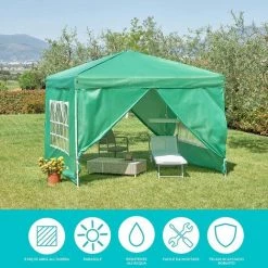 Baroni Home Douche Solaire Pour Jardins 3x3 M Avec 4 Murs Latéraux Avec Fenêtres. Rideau Extérieur Pour Les événements. Parties Et Utilisation Commerciale. Étanche. Pliant. Vert -Tente de réception Soldes 59895970 4