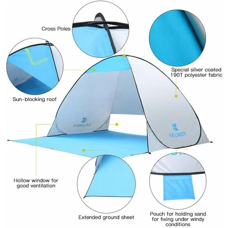 TANCYCO 70.9x59x43.3 Pouces Automatique Instantané Pop-up Tente De Plage Anti UV Abri Solaire Cabana Pour Camping Pêche Randonnée Pique-nique,Vert, 4 TANCYCO 70.9x59x43.3 Pouces Automatique Instantané Pop-up Tente De Plage Anti UV Abri Solaire Cabana Pour Camping Pêche Randonnée Pique-nique,Vert, - Image 2