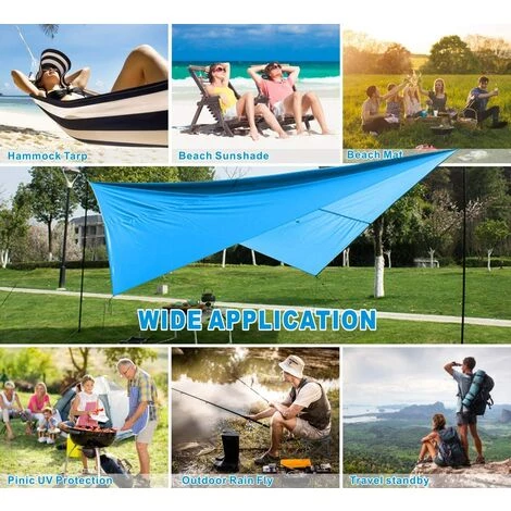 FR-LIFE BR-Vie Bâche De Tente De Camping, Bâche Imperméable De Mouche De Pluie Pour Le Camping Empreinte D'abri De Protection UV Extérieure Pour Le Camping En Plein Air Sac à Dos Randonnée Hamac (Bleu) 4 FR-LIFE BR-Vie Bâche De Tente De Camping, Bâche Imperméable De Mouche De Pluie Pour Le Camping Empreinte D'abri De Protection UV Extérieure Pour Le Camping En Plein Air Sac à Dos Randonnée Hamac (Bleu) - Image 2