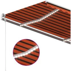 Topdeal Auvent Manuel Rétractable Avec LED 3x2,5 M Orange Et Marron FF3069905_FR -Tente de réception Soldes 60046721 4