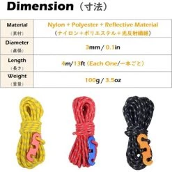 REGALI Corde De Tente Réfléchissante 4 M Corde En Nylon Ficelle Avec Tendeur Pour Camping Tente Bâche Randonnée Auvent X8 -Tente de réception Soldes 60109428 2