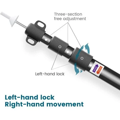 REGALI Mât De Tente En Aluminium, Mât De Bâche Rétractable Avec Capuchon En Caoutchouc Et 3 Tentes De Niveau Réglables, 90-230 Cm (noir) 5 REGALI Mât De Tente En Aluminium, Mât De Bâche Rétractable Avec Capuchon En Caoutchouc Et 3 Tentes De Niveau Réglables, 90-230 Cm (noir) - Image 3