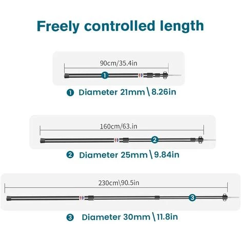 REGALI Mât De Tente En Aluminium, Mât De Bâche Rétractable Avec Capuchon En Caoutchouc Et 3 Tentes De Niveau Réglables, 90-230 Cm (noir) 6 REGALI Mât De Tente En Aluminium, Mât De Bâche Rétractable Avec Capuchon En Caoutchouc Et 3 Tentes De Niveau Réglables, 90-230 Cm (noir) - Image 4