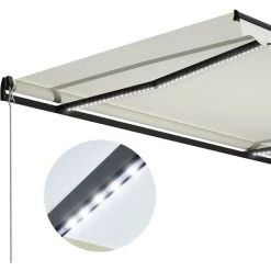 LITZEE Auvent Manuel Rétractable Avec LED 400x300 Cm Crème # -Tente de réception Soldes 60166477 5