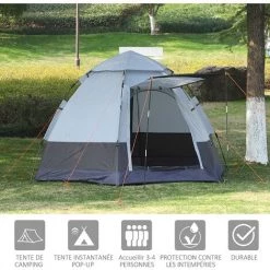 PESCE Tente Pop Up Montage Instantané - Tente De Camping 3-4 Pers. - 2 Grandes Portes - Dim. 2,6L X 2,6l X 1,5H M Fibre Verre Polyester Oxford -Tente de réception Soldes 60170153 4