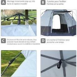 PESCE Tente Pop Up Montage Instantané - Tente De Camping 3-4 Pers. - 2 Grandes Portes - Dim. 2,6L X 2,6l X 1,5H M Fibre Verre Polyester Oxford -Tente de réception Soldes 60170153 5