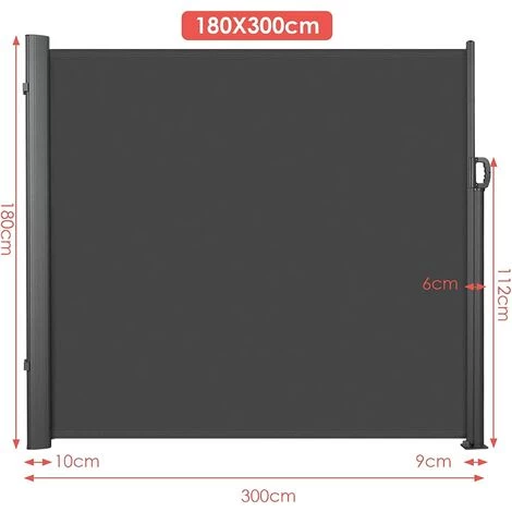 FEMOR Store Latéral, Paravent Extérieur, Brise-Vue Rétractable, En Aluminium Et Tissu Polyester 280 G/㎡, Pare-Soleil, Protection De La Vie Privée Pour Jardin, Terrasse, Balcon (300X180cm, Gris) 4 FEMOR Store Latéral, Paravent Extérieur, Brise-Vue Rétractable, En Aluminium Et Tissu Polyester 280 G/㎡, Pare-Soleil, Protection De La Vie Privée Pour Jardin, Terrasse, Balcon (300X180cm, Gris) – Image 2