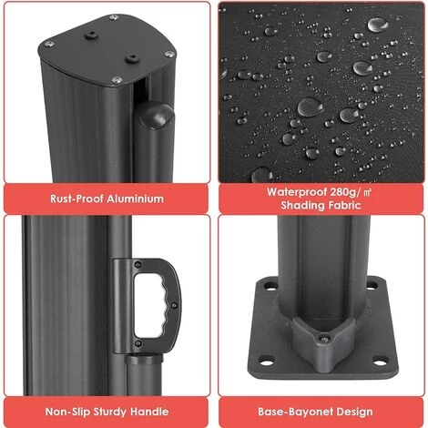 FEMOR Store Latéral, Paravent Extérieur, Brise-Vue Rétractable, En Aluminium Et Tissu Polyester 280 G/㎡, Pare-Soleil, Protection De La Vie Privée Pour Jardin, Terrasse, Balcon (300X180cm, Gris) 5 FEMOR Store Latéral, Paravent Extérieur, Brise-Vue Rétractable, En Aluminium Et Tissu Polyester 280 G/㎡, Pare-Soleil, Protection De La Vie Privée Pour Jardin, Terrasse, Balcon (300X180cm, Gris) – Image 3