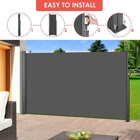 FEMOR Store Latéral, Paravent Extérieur, Brise-Vue Rétractable, En Aluminium Et Tissu Polyester 280 G/㎡, Pare-Soleil, Protection De La Vie Privée Pour Jardin, Terrasse, Balcon (300X180cm, Gris) 6 FEMOR Store Latéral, Paravent Extérieur, Brise-Vue Rétractable, En Aluminium Et Tissu Polyester 280 G/㎡, Pare-Soleil, Protection De La Vie Privée Pour Jardin, Terrasse, Balcon (300X180cm, Gris) – Image 4