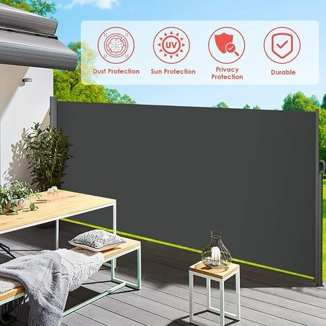 FEMOR Store Latéral, Paravent Extérieur, Brise-Vue Rétractable, En Aluminium Et Tissu Polyester 280 G/㎡, Pare-Soleil, Protection De La Vie Privée Pour Jardin, Terrasse, Balcon (300X180cm, Gris) 7 FEMOR Store Latéral, Paravent Extérieur, Brise-Vue Rétractable, En Aluminium Et Tissu Polyester 280 G/㎡, Pare-Soleil, Protection De La Vie Privée Pour Jardin, Terrasse, Balcon (300X180cm, Gris) – Image 5