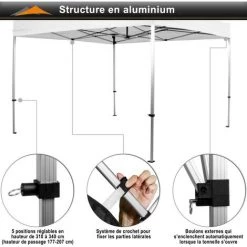 INSTENT® Structure De Tonnelle Pliante 3x3m Alu PRO, Couleur Urban, Avec Sac De Transport à Roulettes -Tente de réception Soldes 60356380 3