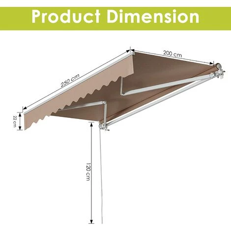 BAMNY Store Banne Manuel, Auvent Rétractable à Bras Articulé, Auvent à Manivelle, Auvent De Terrasse En Aluminium Et Polyester, Pare-Soleil Et Imperméable Pour Balcon, Resto, Café, 250 X 200 Cm, Beige 4 BAMNY Store Banne Manuel, Auvent Rétractable à Bras Articulé, Auvent à Manivelle, Auvent De Terrasse En Aluminium Et Polyester, Pare-Soleil Et Imperméable Pour Balcon, Resto, Café, 250 X 200 Cm, Beige – Image 2