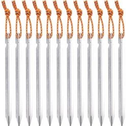 ABCRITAL Paquet De 12 Piquets De Tente-Tente D'Extérieur Ciel Rideau Clou Au Sol En Alliage D'Aluminium Camping Camping Clou De Tente Audacieux À Trois Tranchants Avec Corde 18 Cm Argent