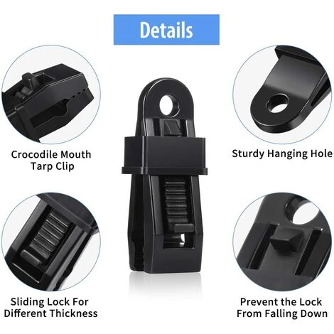 ABCRITAL Clip De Bâche Crocodile Mouth Multipurpose Sécurise La Pince Avec Une Forte Poignée De Verrouillage Pince Piège Clip Camping Pince Clip Serrer Verrouiller Grip Tente Snap Pour Tente De Camping En Plein Air Auvent Bannière Et Couverture Lot De 20 4 ABCRITAL Clip De Bâche Crocodile Mouth Multipurpose Sécurise La Pince Avec Une Forte Poignée De Verrouillage Pince Piège Clip Camping Pince Clip Serrer Verrouiller Grip Tente Snap Pour Tente De Camping En Plein Air Auvent Bannière Et Couverture Lot De 20 - Image 2