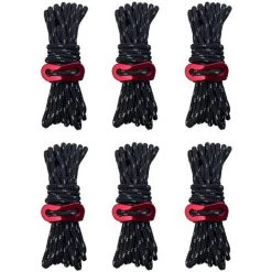 ABCRITAL Corde De Camping Robuste À 8 Boutons – Lignes De Hauban Réfléchissantes Extérieures De 3,5 Mm Avec Ajusteur De Tendeur Corde En Nylon Solide Pour Grande Tente Big Tarp Canopy Attaches Noir Lot De 6