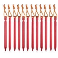 ABCRITAL Lot De 12 Piquets De Tente-Tente Extérieure Ciel Rideau Clou Au Sol En Alliage D'Aluminium Camping Camping Clou De Tente Audacieux À Trois Tranchants Avec Corde 18 Cm Rouge