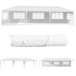 RELAX4LIFE Tonnelle De Jardin 3x9m Avec 5 Parois Et Fenêtre Pour Fête, Mariage, Barnum Extérieure En PE Imperméable, Pavillon Extérieur Pour Terrasse Et Patio