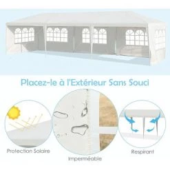 RELAX4LIFE Tonnelle De Jardin 3x9m Avec 5 Parois Et Fenêtre Pour Fête, Mariage, Barnum Extérieure En PE Imperméable, Pavillon Extérieur Pour Terrasse Et Patio -Tente de réception Soldes 60464505 4