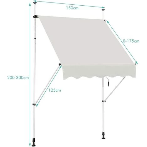 RELAX4LIFE Store Banne Sans Perçage Hauteur Réglable 200-300CM Avec Manivelle, Auvent Balcon Rétractable Anti-Soleil Installation Sans Perçage Pour Balcon, Jardin, Patio (Beige, 150 X 125 Cm) 6 RELAX4LIFE Store Banne Sans Perçage Hauteur Réglable 200-300CM Avec Manivelle, Auvent Balcon Rétractable Anti-Soleil Installation Sans Perçage Pour Balcon, Jardin, Patio (Beige, 150 X 125 Cm) - Image 4