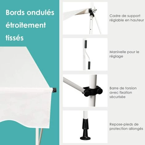 RELAX4LIFE Store Banne Sans Perçage Hauteur Réglable 200-300CM Avec Manivelle, Auvent Balcon Rétractable Anti-Soleil Installation Sans Perçage Pour Balcon, Jardin, Patio (Beige, 150 X 125 Cm) 7 RELAX4LIFE Store Banne Sans Perçage Hauteur Réglable 200-300CM Avec Manivelle, Auvent Balcon Rétractable Anti-Soleil Installation Sans Perçage Pour Balcon, Jardin, Patio (Beige, 150 X 125 Cm) - Image 5