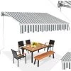 RELAX4LIFE Store Banne 3X2,5M Rétractable Réglable 0-35° Avec Manivelle Manuel Et Revêtement Imperméable, Auvent Anti-Soleil Avec Cadre En Alu Durable Pour Balcon, Jardin, Patio (Rayure Gris-Blanc) -Tente de réception Soldes 60464871 1