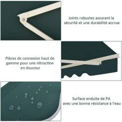 RELAX4LIFE Store Banne Rétractable Manuel En Alu Avec Manivelle, Auvent En Polyester Avec Angle Réglable 5-35° Pour Balcon, Fenêtre, Terrasse (3,6 X 3 M, Vert) -Tente de réception Soldes 60475651 5